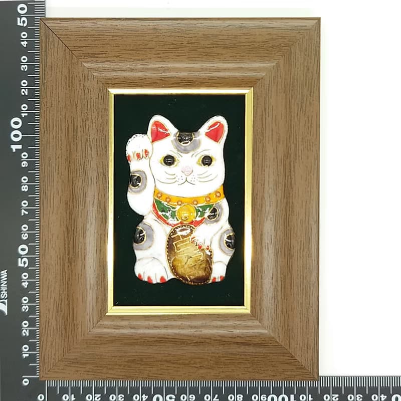 飾って福を招くミニ-招き猫の七宝焼アートフレーム　白/黒