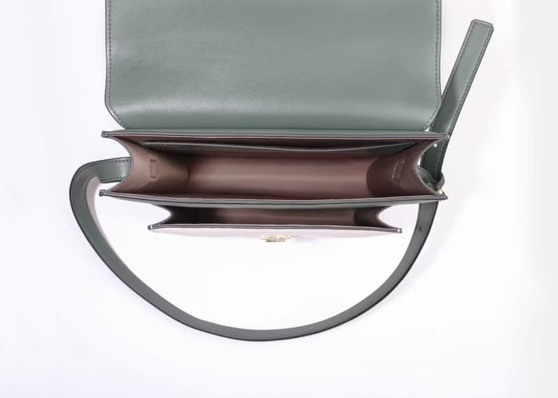 Cedar Bag 素皮革拼色信封包 側背包 綠色x米白色