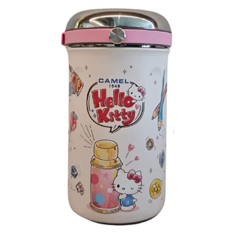 米色Hello Kitty 1.0L升不銹鋼保溫飯壺附0.7L玻璃容器送帆布袋