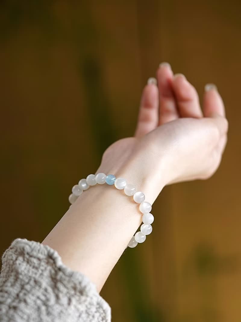 幽幽白月光手鏈 未時簡單幹淨天然月光石串珠金魚女夏ins精致禮物