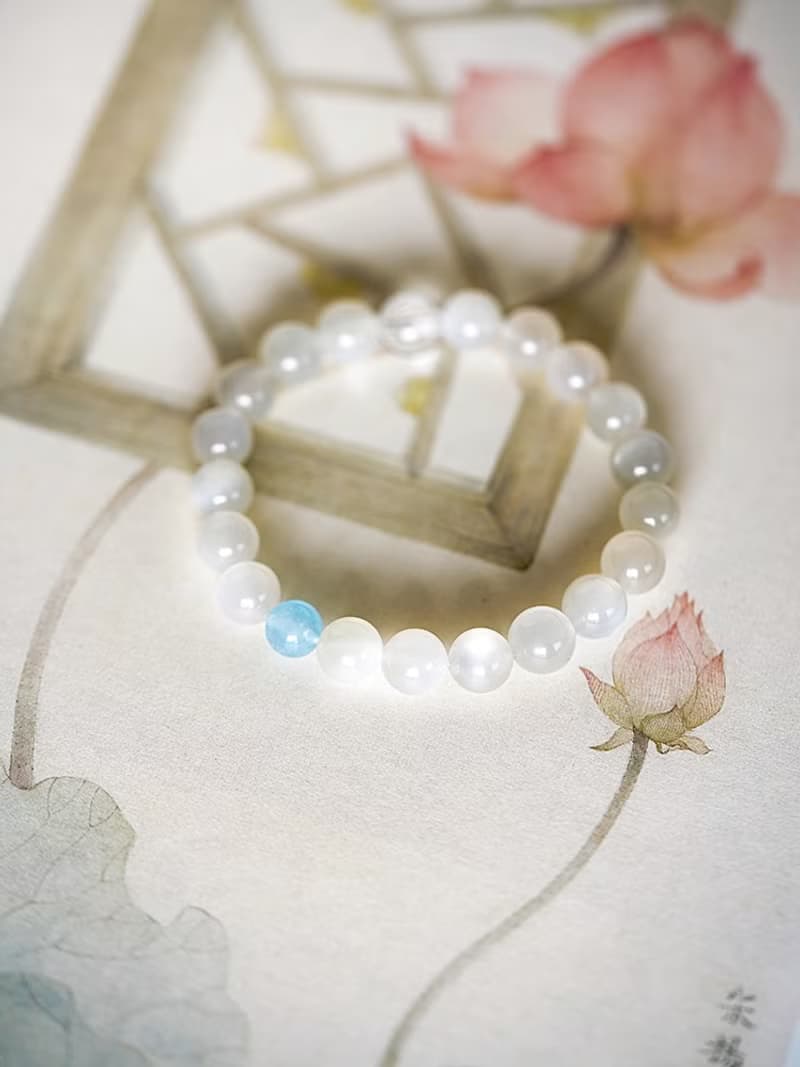 幽幽白月光手鏈 未時簡單幹淨天然月光石串珠金魚女夏ins精致禮物