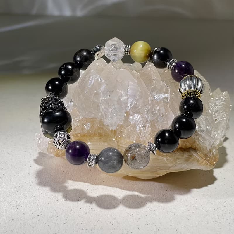 金好運系列─聖典 |金運石|閃靈鑽| 黑極光 | 水晶手鍊 A39-2