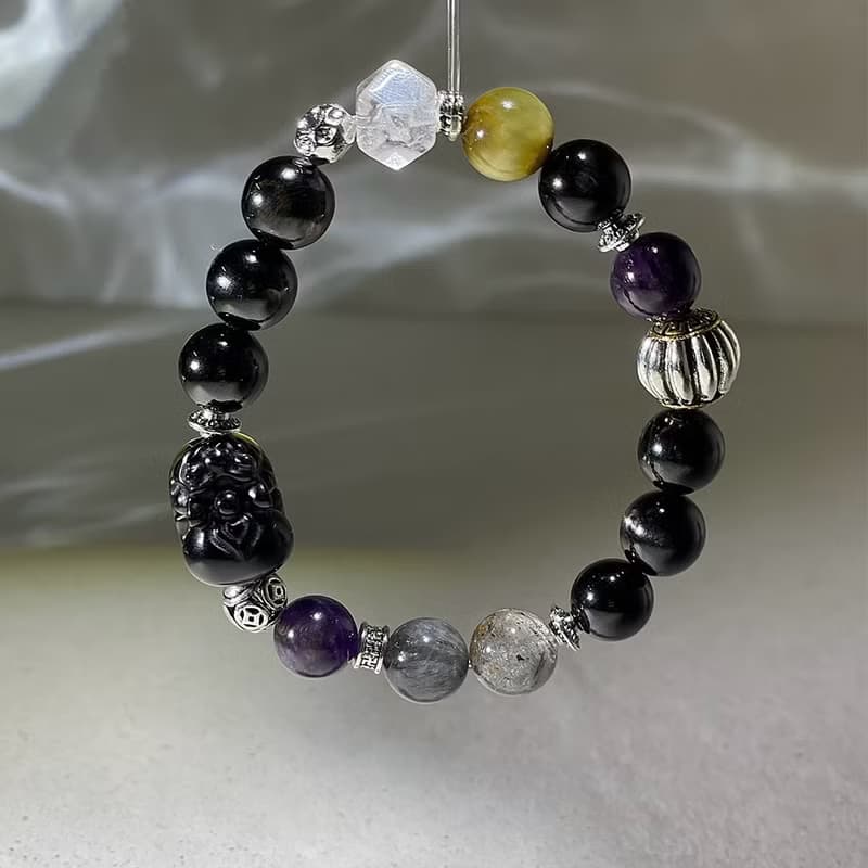 金好運系列─聖典 |金運石|閃靈鑽| 黑極光 | 水晶手鍊 A39-2