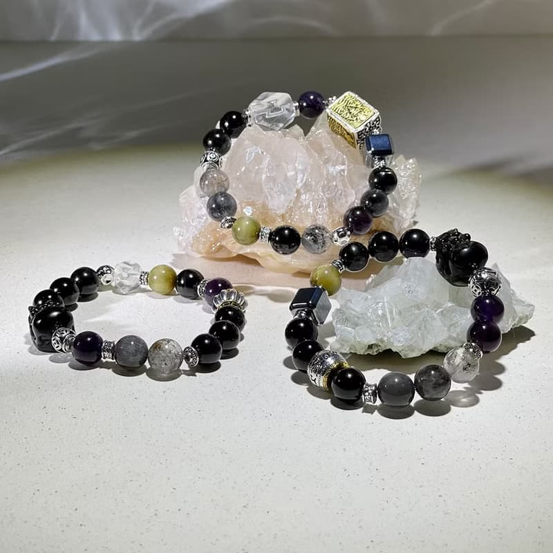 金好運系列─聖典 |金運石|閃靈鑽| 黑極光 | 水晶手鍊 A39-2