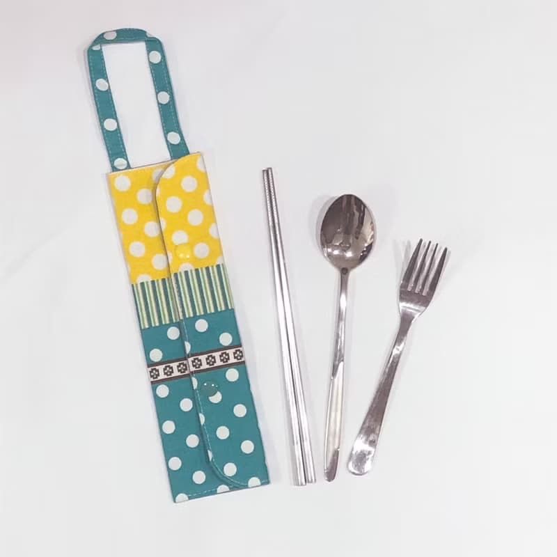 提把環保餐具套- 黃綠活潑大點