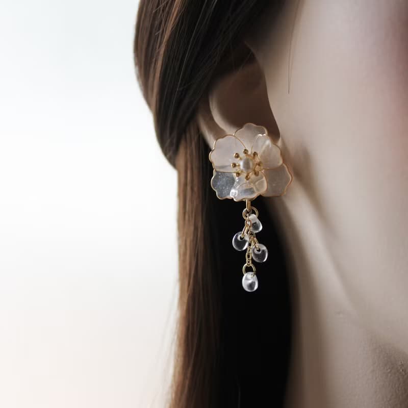 【晨白耳環】 不對稱耳環 蝴蝶 手工銅線樹脂 耳環/耳夾