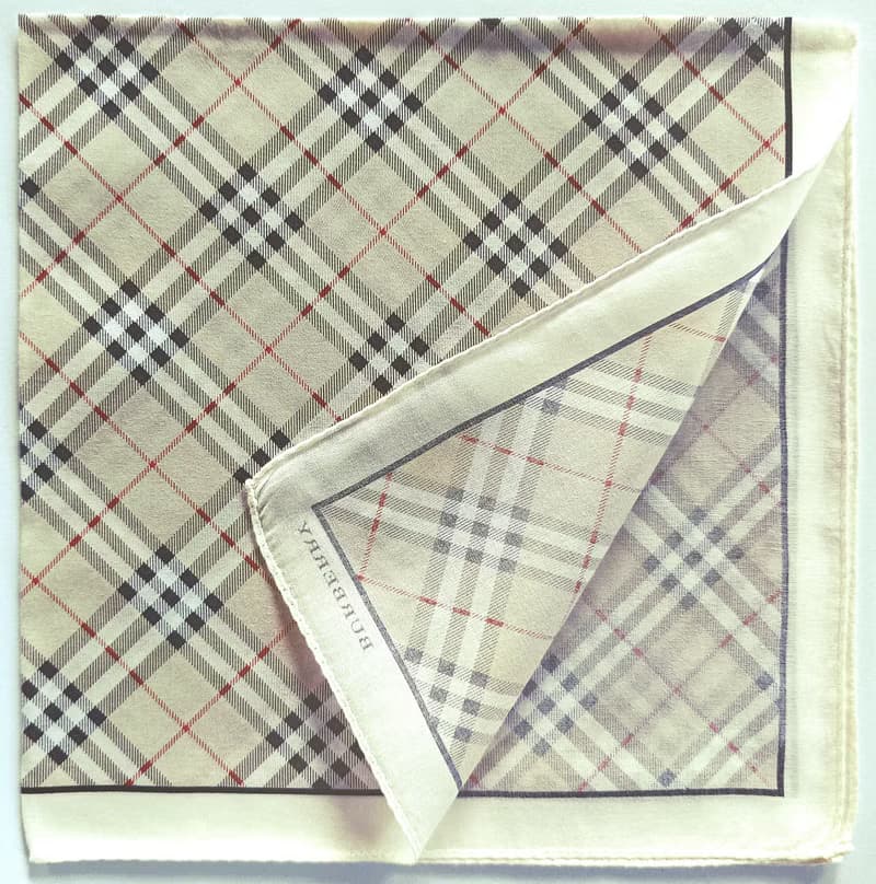 Burberry Vintage Handkerchief Pocket Square Beige Check 20 x 20 inches.