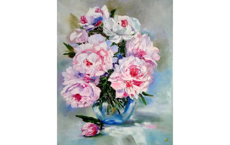 Peonies Bouquet Original Oil Painting, Flower Artwork, Floral Canvas Wall Art