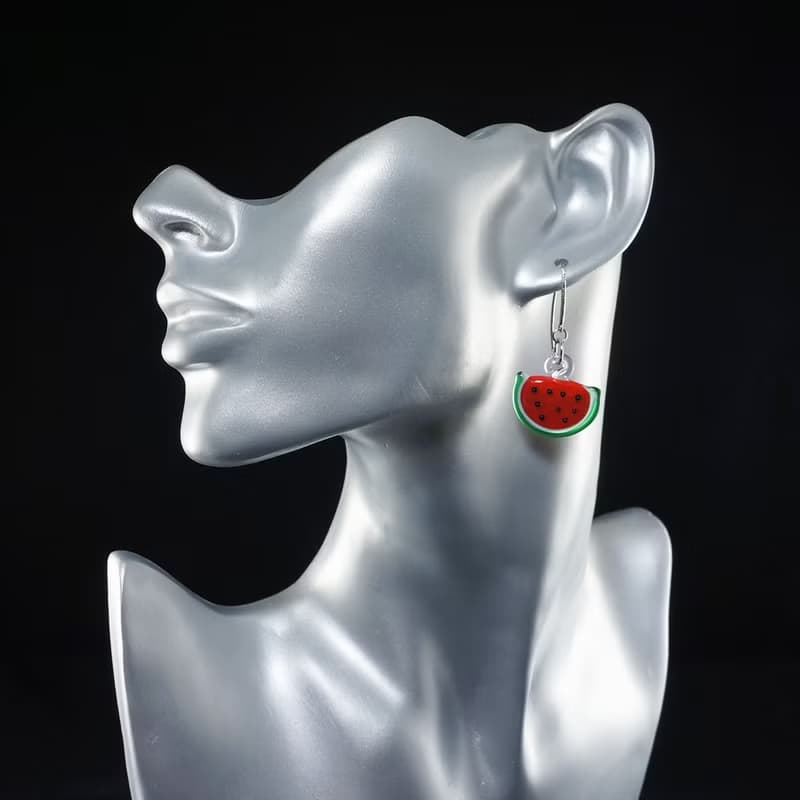 Watermelon Lampwork Glass Earrings Reg Green Dangle Vegan Fruit Earrings Jewelry