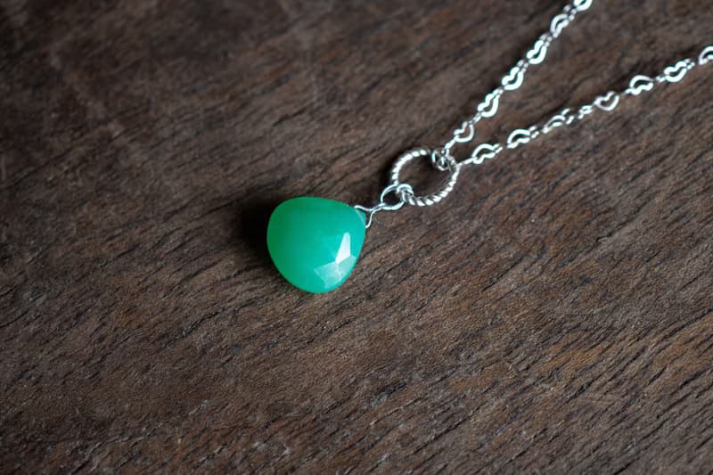 Chrysoprase Teardrop Necklace, 925 Silver, Taurus GemStone, Libra Birthstone