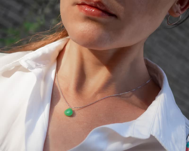 Chrysoprase Teardrop Necklace, 925 Silver, Taurus GemStone, Libra Birthstone
