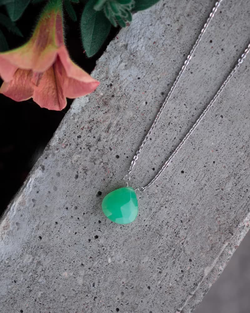 Chrysoprase Teardrop Necklace, 925 Silver, Taurus GemStone, Libra Birthstone