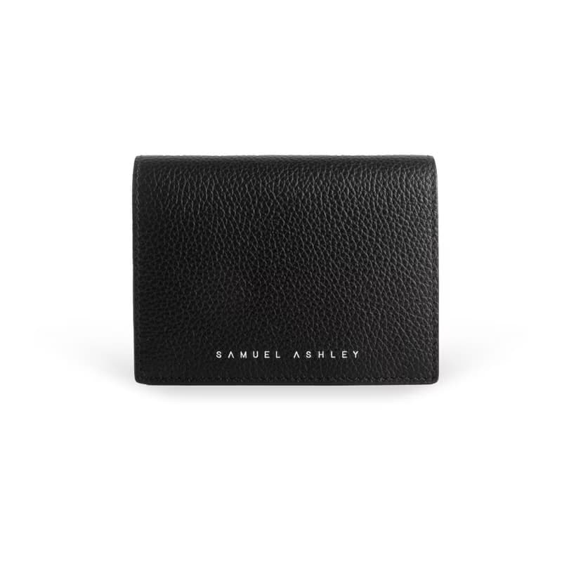 【意大利皮革】Ellery摺疊式真皮錢包- 全黑 可加購印名