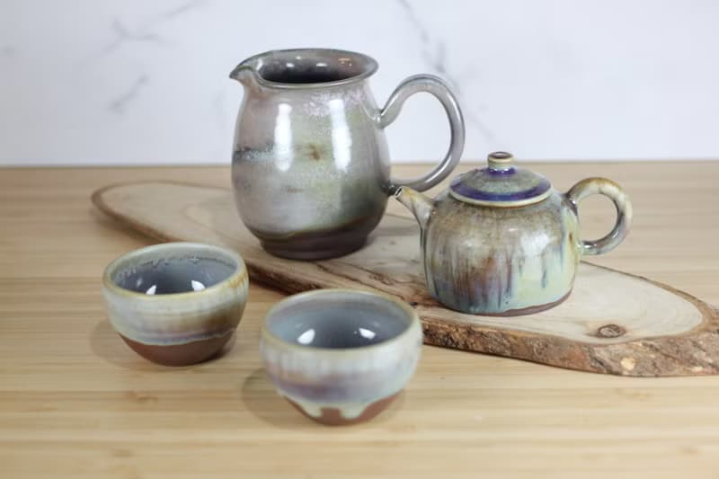 【母親節禮物】柴燒鈞釉 全手工茶具組 一壺一海兩杯 葉敏祥精品