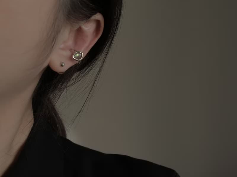 925純銀 拉長石 荷魯斯之眼 耳骨夾 耳環 單只