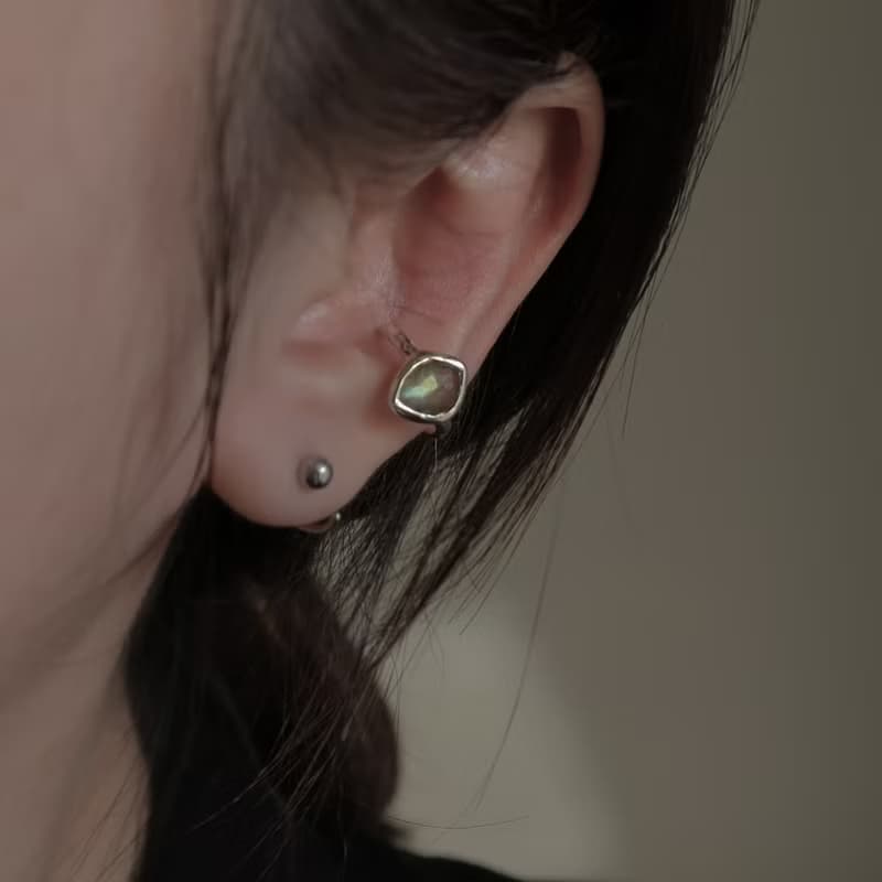 925純銀 拉長石 荷魯斯之眼 耳骨夾 耳環 單只