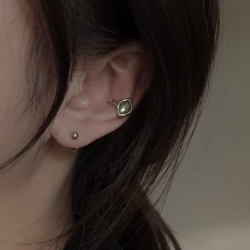 925純銀 拉長石 荷魯斯之眼 耳骨夾 耳環 單只