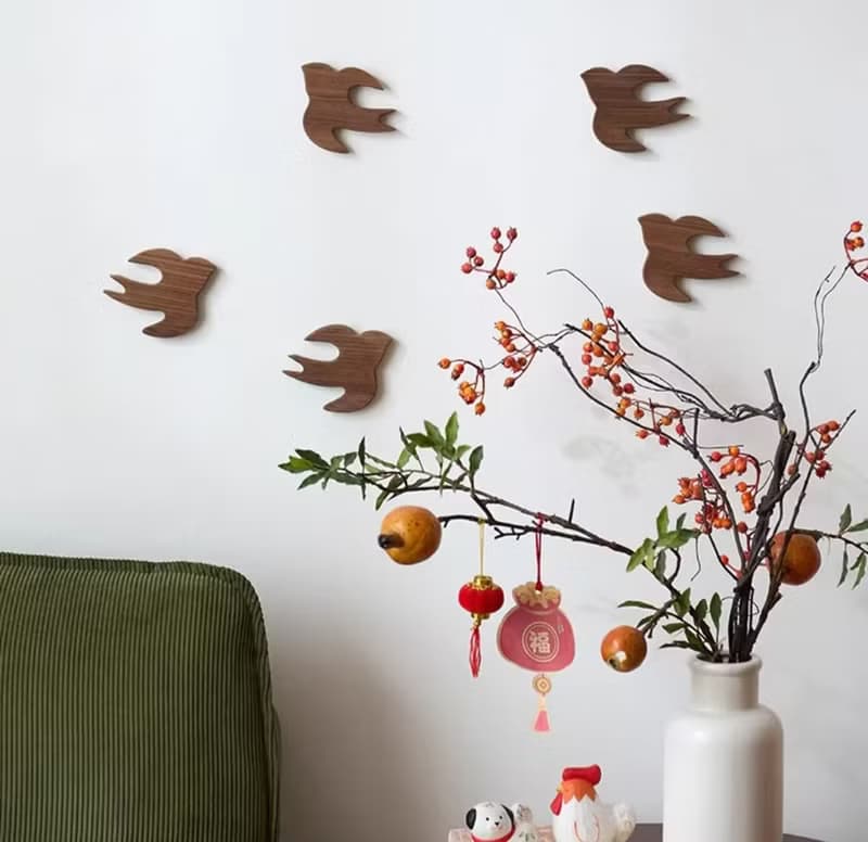 胡桃木磁吸冰箱貼  飛燕壁貼牆貼  可膠粘 可做杯墊