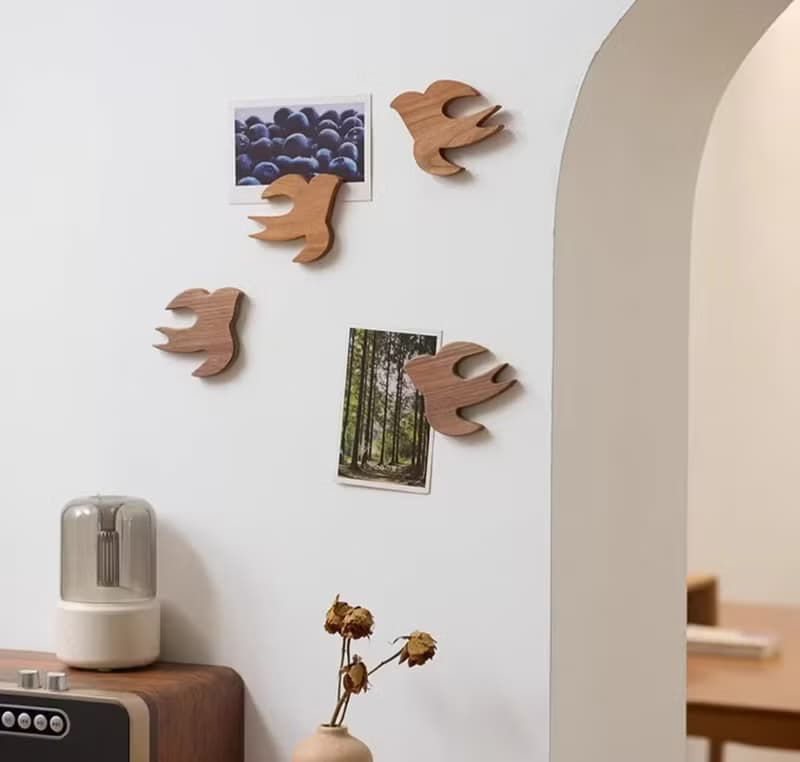 胡桃木磁吸冰箱貼  飛燕壁貼牆貼  可膠粘 可做杯墊