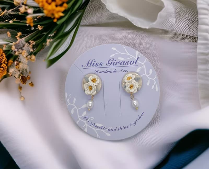 白山茶花輕盈珍珠耳環/氣質耳環/情人節禮物