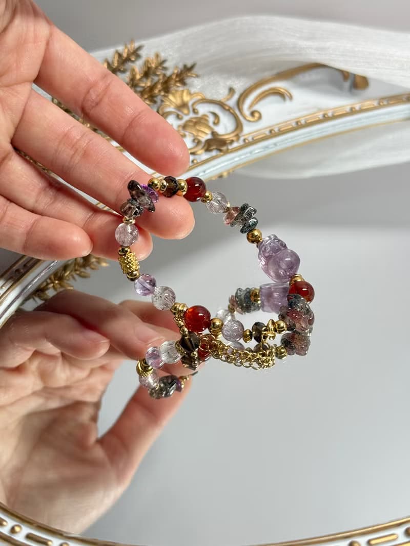 紫醉金瀰紫晶貔貅超七轉運手鍊 - 18K金醫療鋼/紫水晶貔貅/超級七