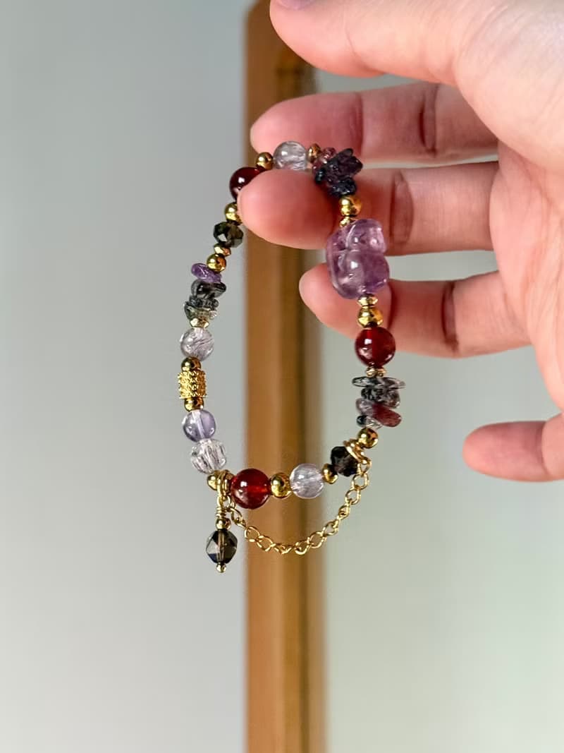 紫醉金瀰紫晶貔貅超七轉運手鍊 - 18K金醫療鋼/紫水晶貔貅/超級七