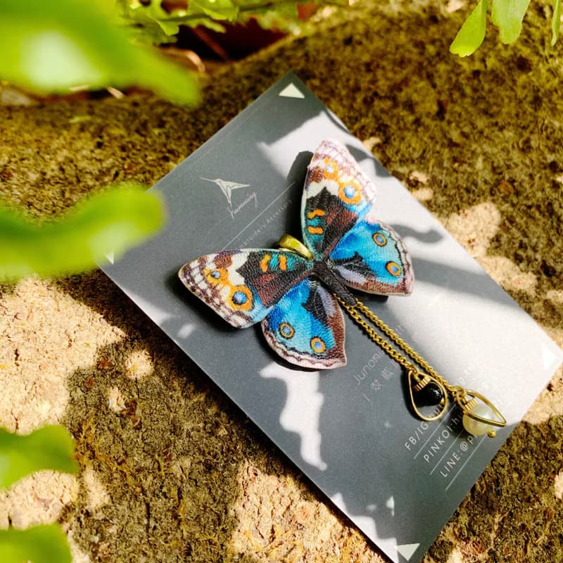 刺繡耳環 翠藍眼蛺蝶 蝴蝶 胸針 項鍊 珍珠 耳夾 生日 禮盒 情人