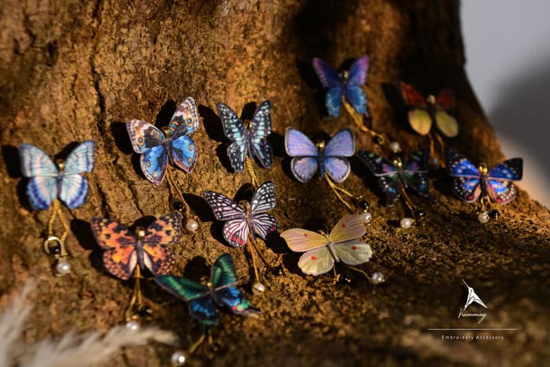 刺繡耳環 翠藍眼蛺蝶 蝴蝶 胸針 項鍊 珍珠 耳夾 生日 禮盒 情人