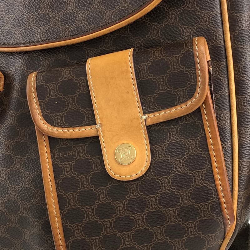 【 日本直送　名牌中古包 】CELINE セリーヌ マカダム ショルダーバッグ ブラウン PVC ダブルポケット vintage ヴィンテージ a3bmb4