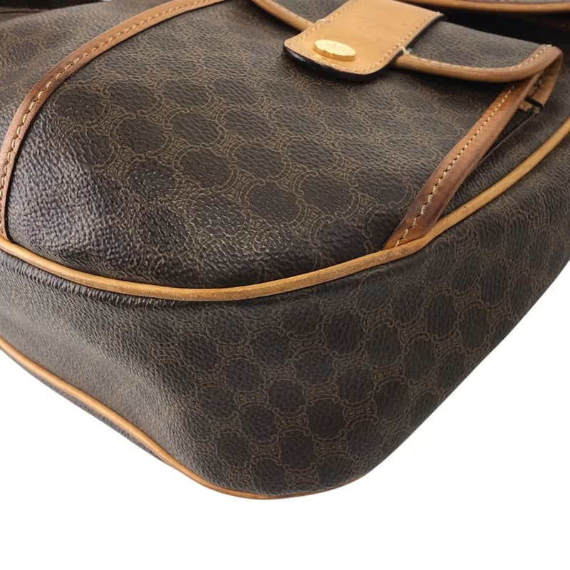 【 日本直送　名牌中古包 】CELINE セリーヌ マカダム ショルダーバッグ ブラウン PVC ダブルポケット vintage ヴィンテージ a3bmb4