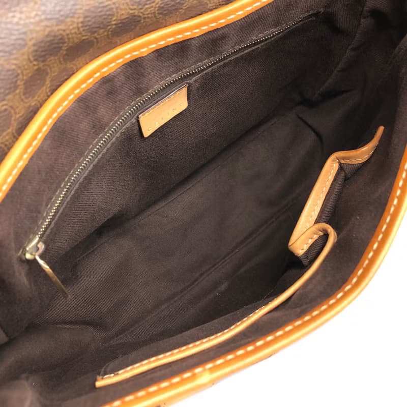 【 日本直送　名牌中古包 】CELINE セリーヌ マカダム ショルダーバッグ ブラウン PVC ダブルポケット vintage ヴィンテージ a3bmb4