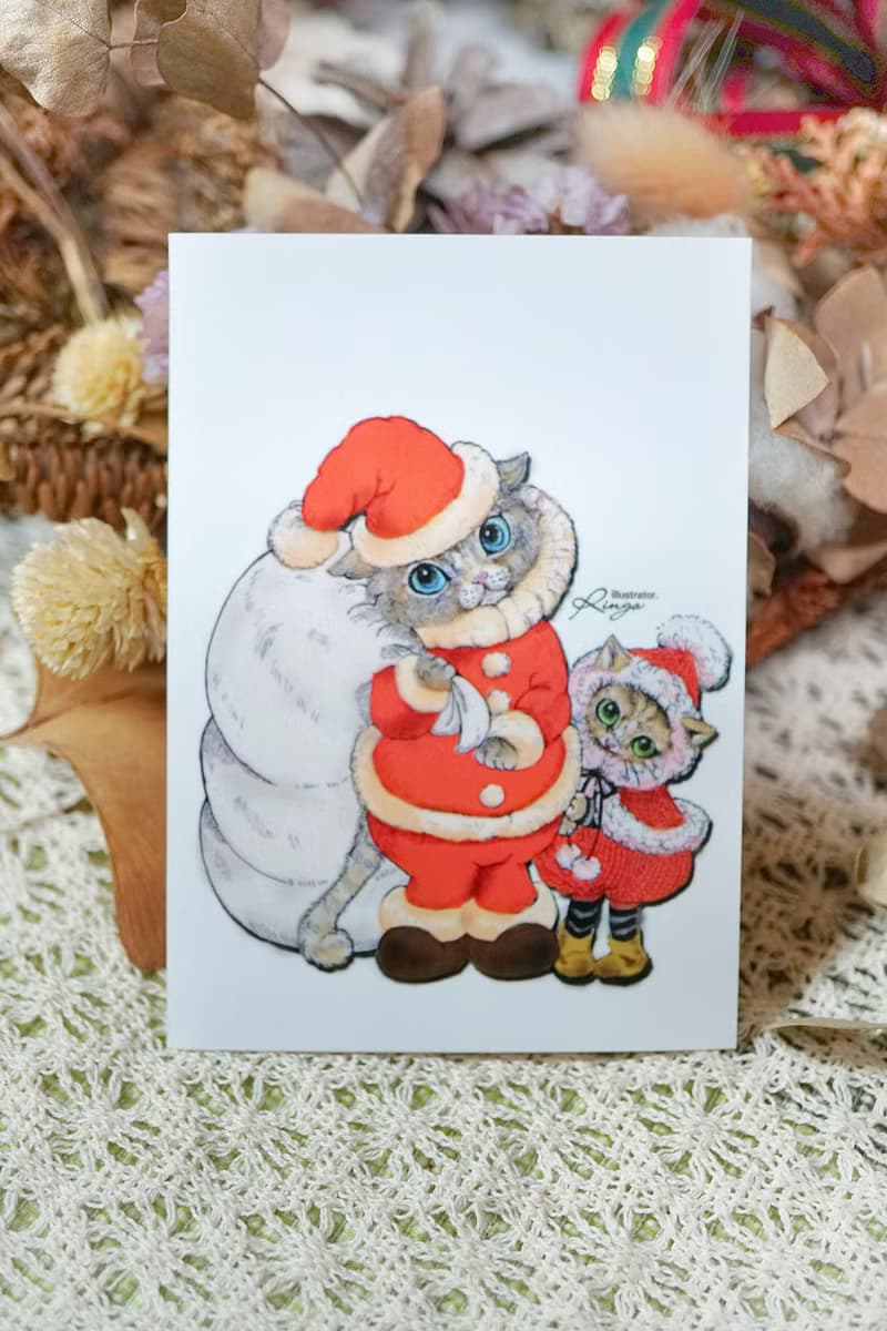 聖誕貓─手繪日製動物療癒防水貼紙/小卡片/行李箱/筆電