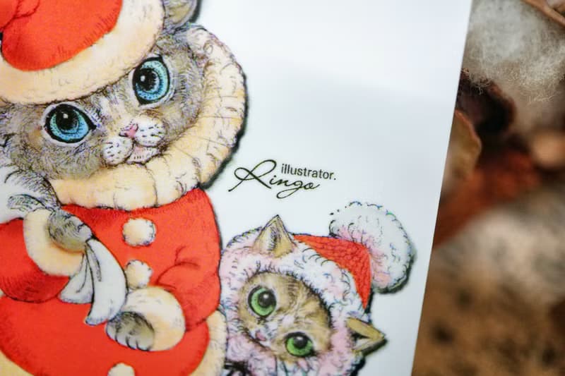 聖誕貓─手繪日製動物療癒防水貼紙/小卡片/行李箱/筆電
