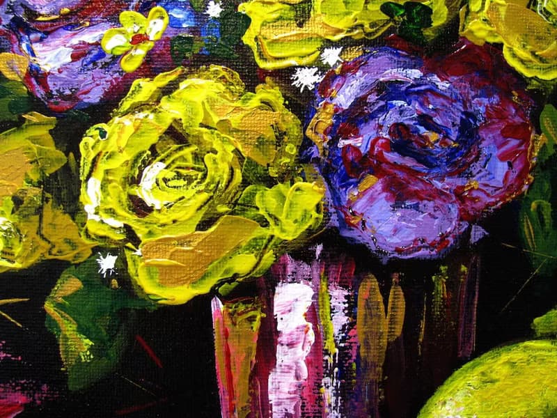 Flower Bouquet and Lemons Acrylic Painting Framed Ready to Gift