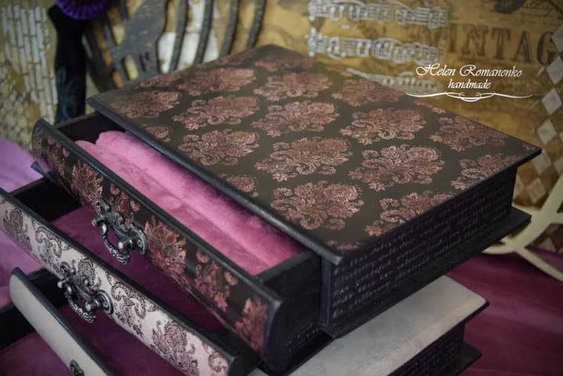 Gift for Her Table Top Wooden Jewelry Box purple Book box pink and black Large