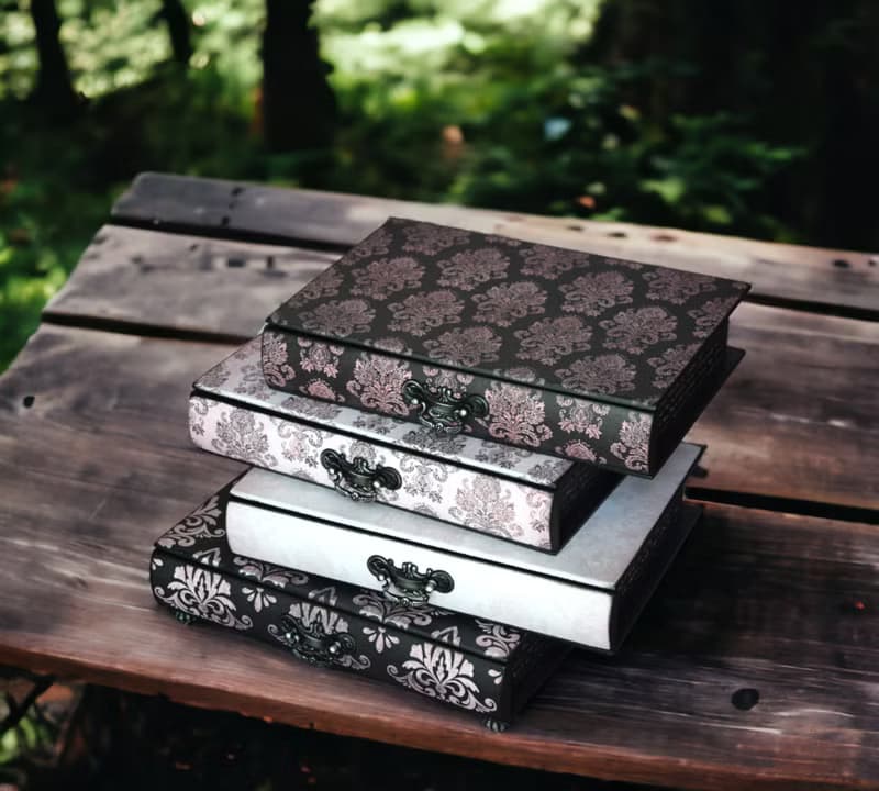 Gift for Her Table Top Wooden Jewelry Box purple Book box pink and black Large