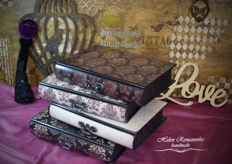 Gift for Her Table Top Wooden Jewelry Box purple Book box pink and black Large