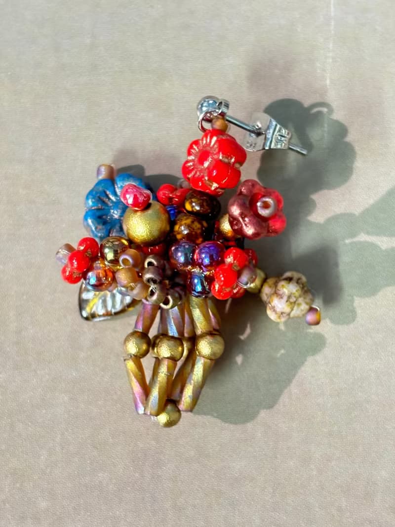 原創設計 迷你花束耳釘 串珠花朵耳環 手作串珠耳飾