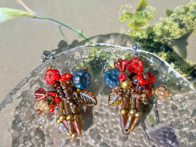原創設計 迷你花束耳釘 串珠花朵耳環 手作串珠耳飾