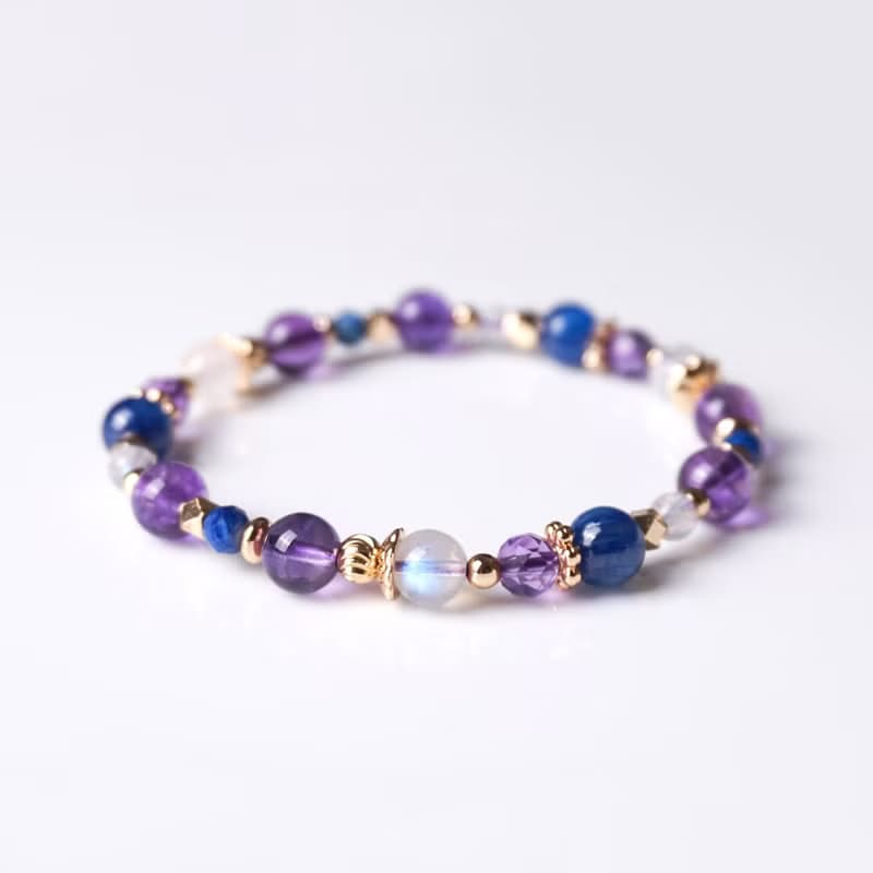 幻夢歷險 // 紫水晶藍晶石月光石 手鍊 // 智慧 洞察 平靜 人緣