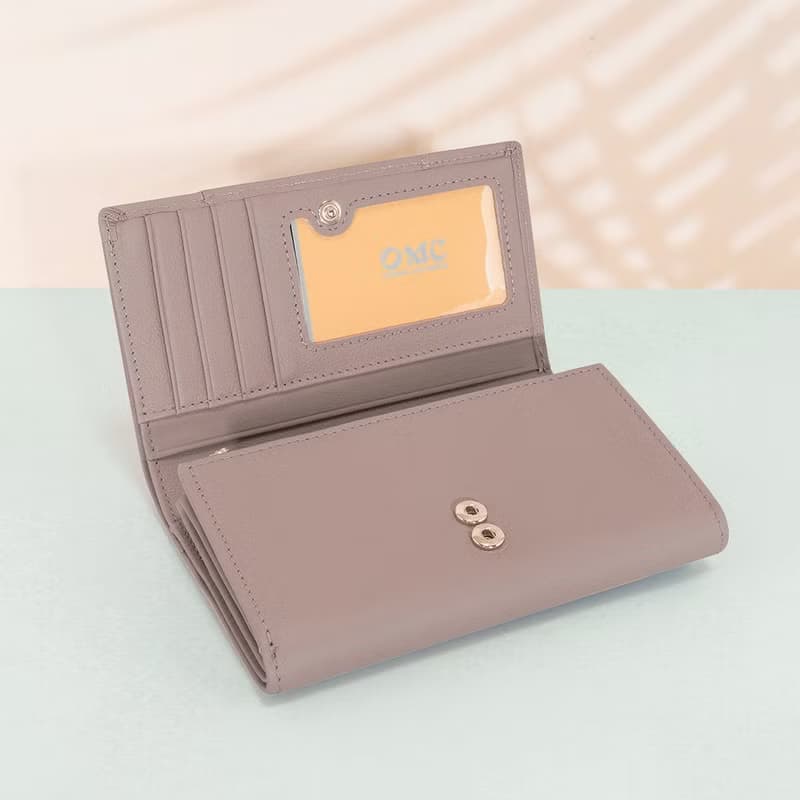 立體拼貼軟牛皮多夾層兩折中夾4152(貝殼粉)