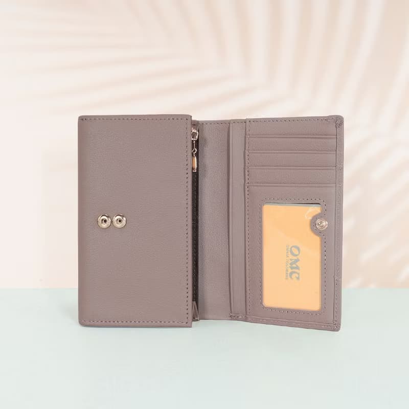 立體拼貼軟牛皮多夾層兩折中夾4152(貝殼粉)