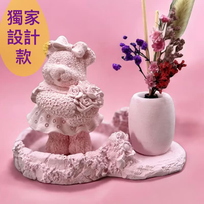 玫瑰小熊 擴香豪華田園套組(粉色) 婚禮/彌月/生日 精緻禮贈
