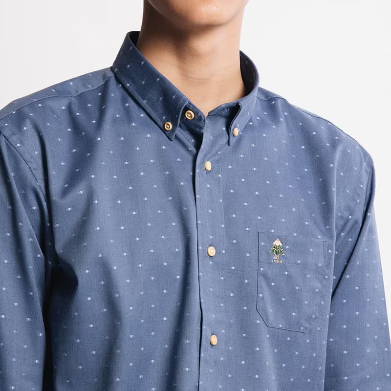 (SIZE S) PINE TREE // blue dot // men slim fit