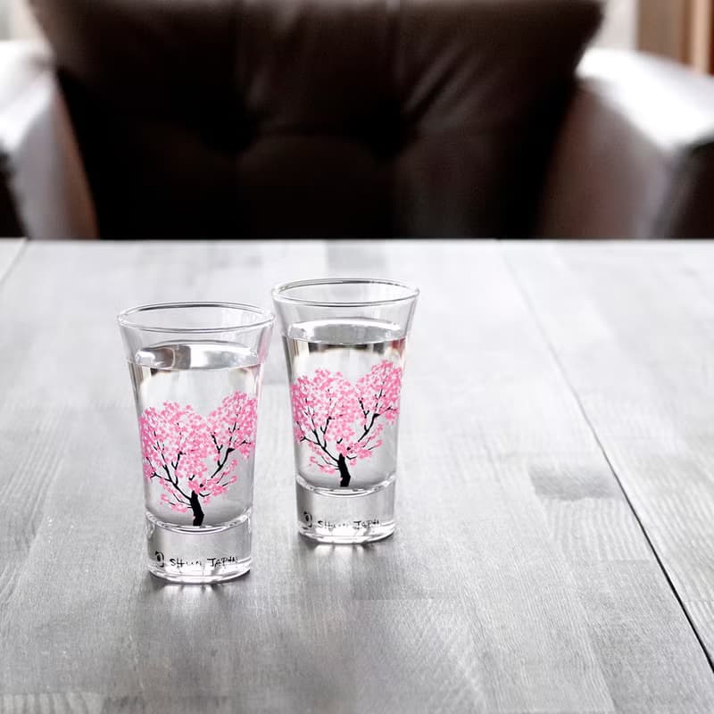 冷感桜グラス天開ペアセット　温度で色が変わる季節を楽しむ器