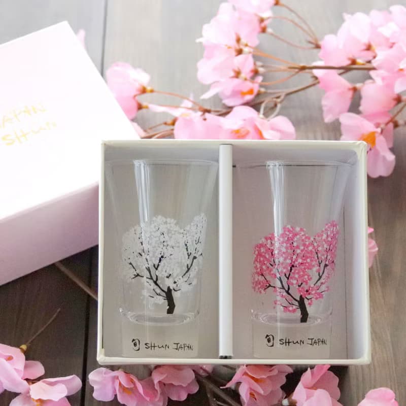 冷感桜グラス天開ペアセット　温度で色が変わる季節を楽しむ器