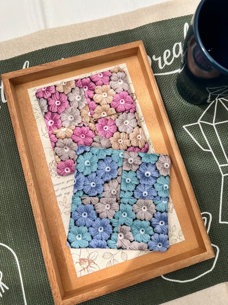 刺繡風印花杯墊 日系限定 手工布杯墊