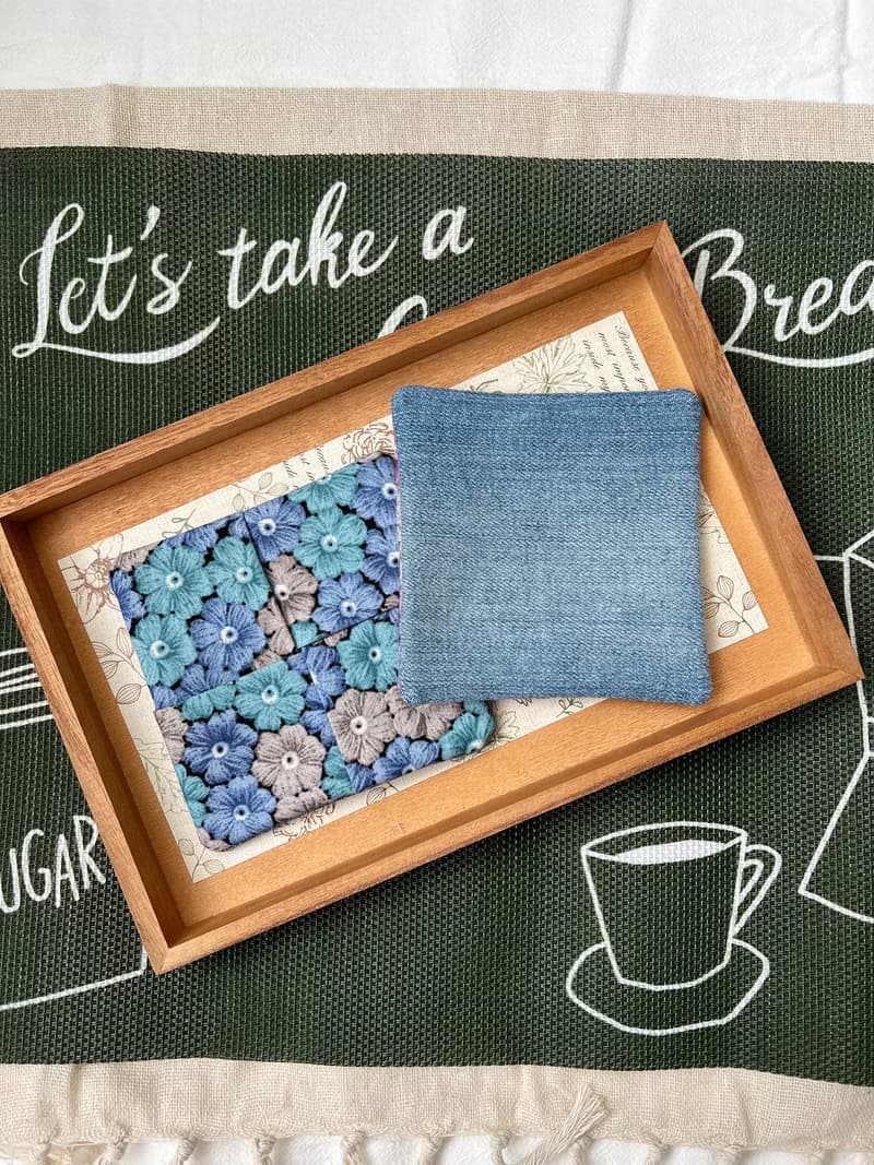刺繡風印花杯墊 日系限定 手工布杯墊