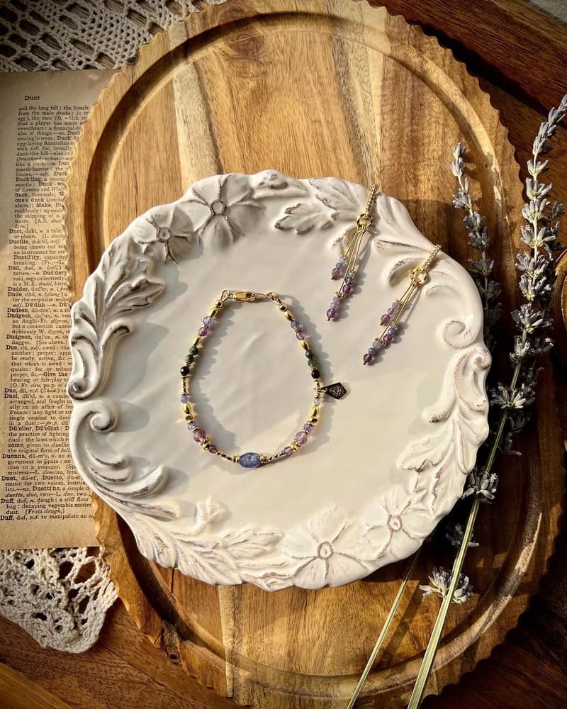 -花系列薰衣草/手鍊/耳環-天然水晶手鏈/黃銅手鍊