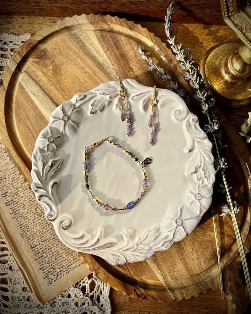 -花系列薰衣草/手鍊/耳環-天然水晶手鏈/黃銅手鍊